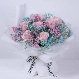 只宠爱你 9支粉雪山搭配彩色满天星