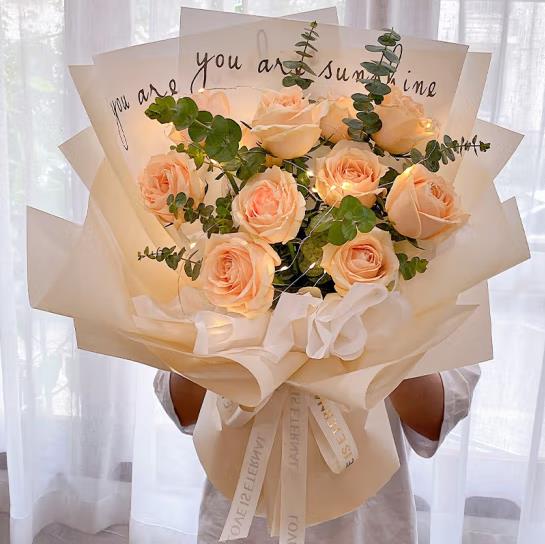 钟爱一生19朵香槟韩式玫瑰花束全国同城配送花上门送女友生日礼物 19朵香槟玫瑰花束—钟爱利