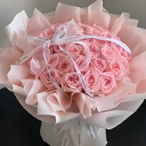 三生有幸-33朵粉荔枝，丝带蝴蝶结搭配